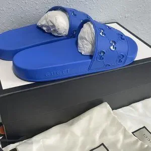 Shoes | Gucci Slide Gg Blue Mens Sandals Slip On Slides Size  display picture 1